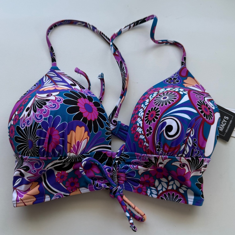Salt + Cove Juniors Retro Paisley Print Tunnel Front Midkini Bikini Swim Top M - Picture 3 of 6